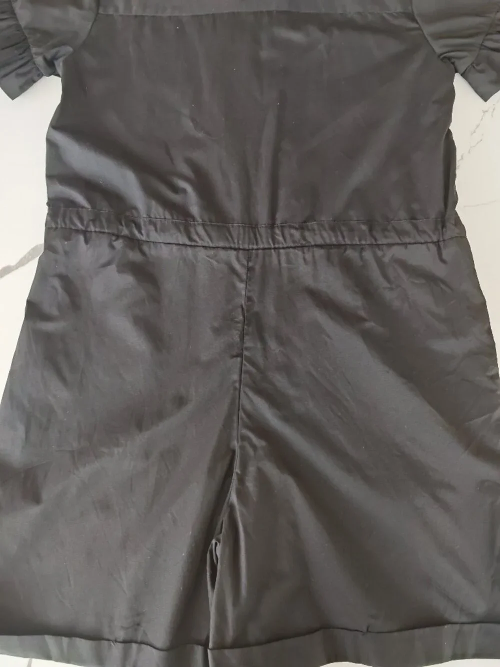 French Connection Black Ruffle Button Front Romper Dress Size 4 | Cinched Waist - Picture 10 of 11